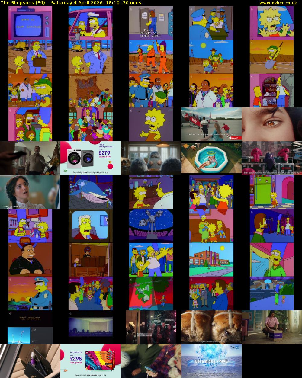 The Simpsons (E4) Saturday 4 April 2026 18:10 - 18:40