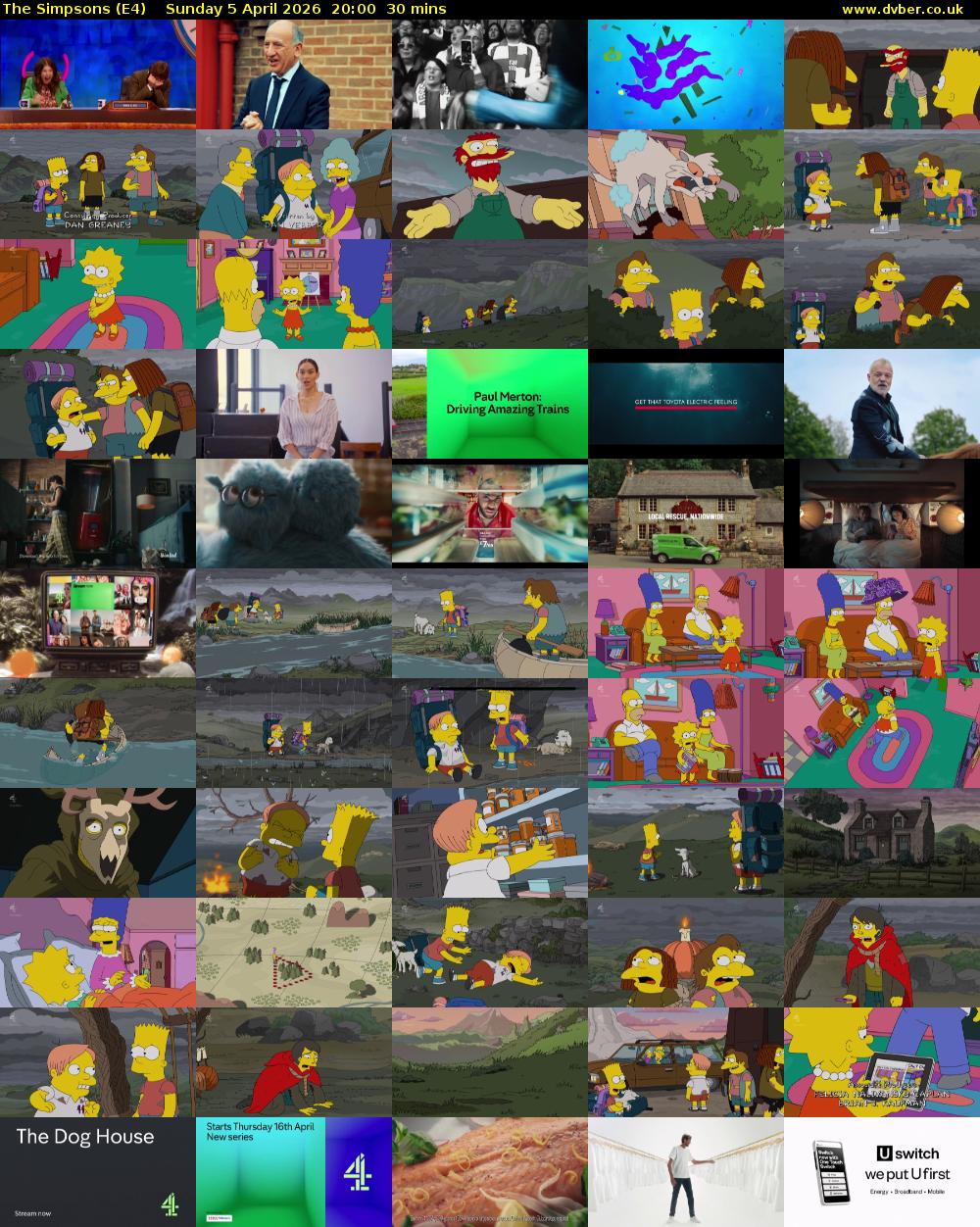 The Simpsons (E4) Sunday 5 April 2026 20:00 - 20:30
