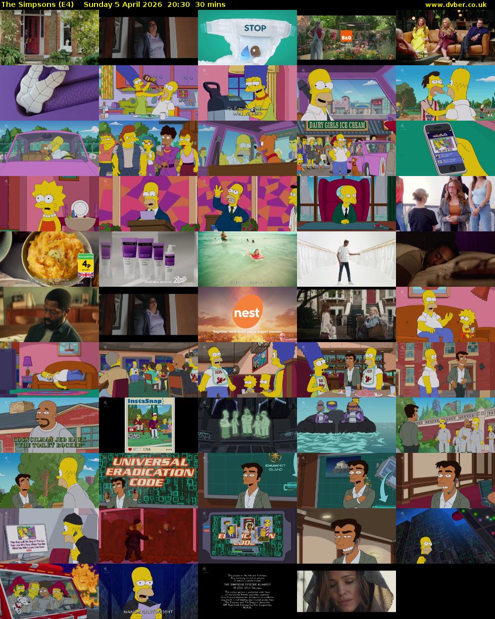 The Simpsons (E4) Sunday 5 April 2026 20:30 - 21:00