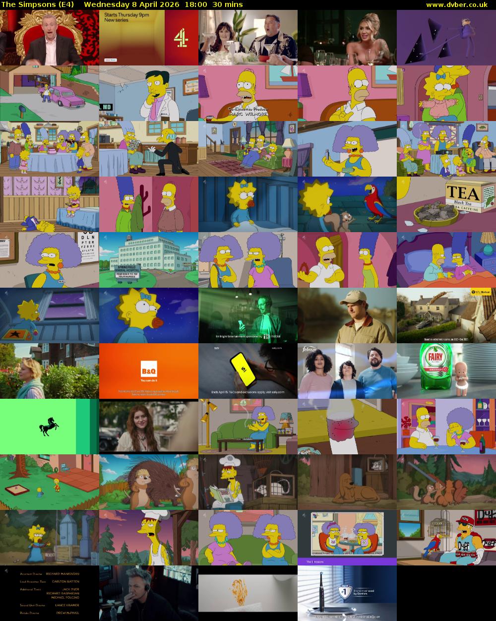 The Simpsons (E4) Wednesday 8 April 2026 18:00 - 18:30