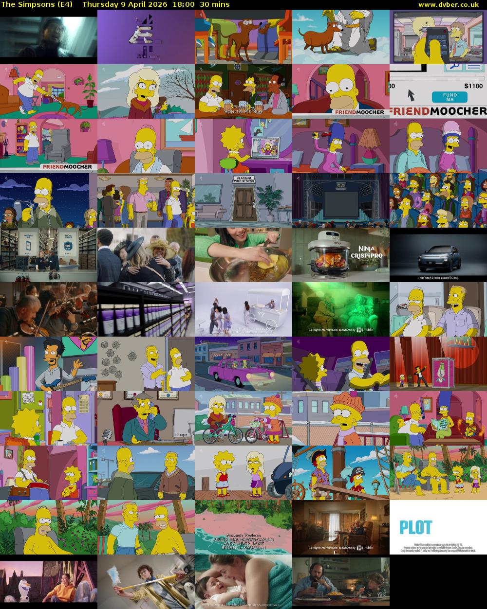 The Simpsons (E4) Thursday 9 April 2026 18:00 - 18:30