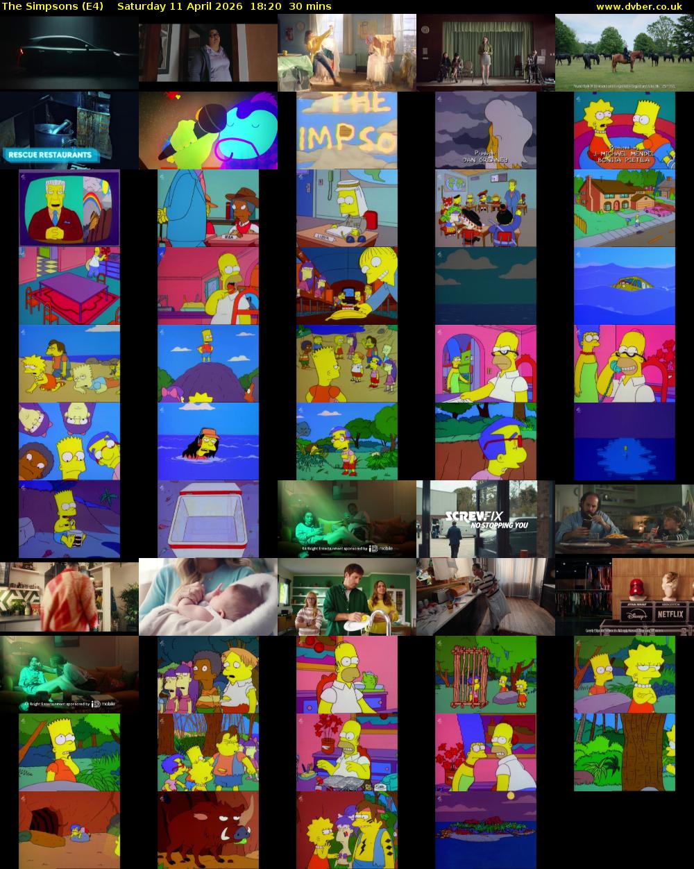 The Simpsons (E4) Saturday 11 April 2026 18:20 - 18:50
