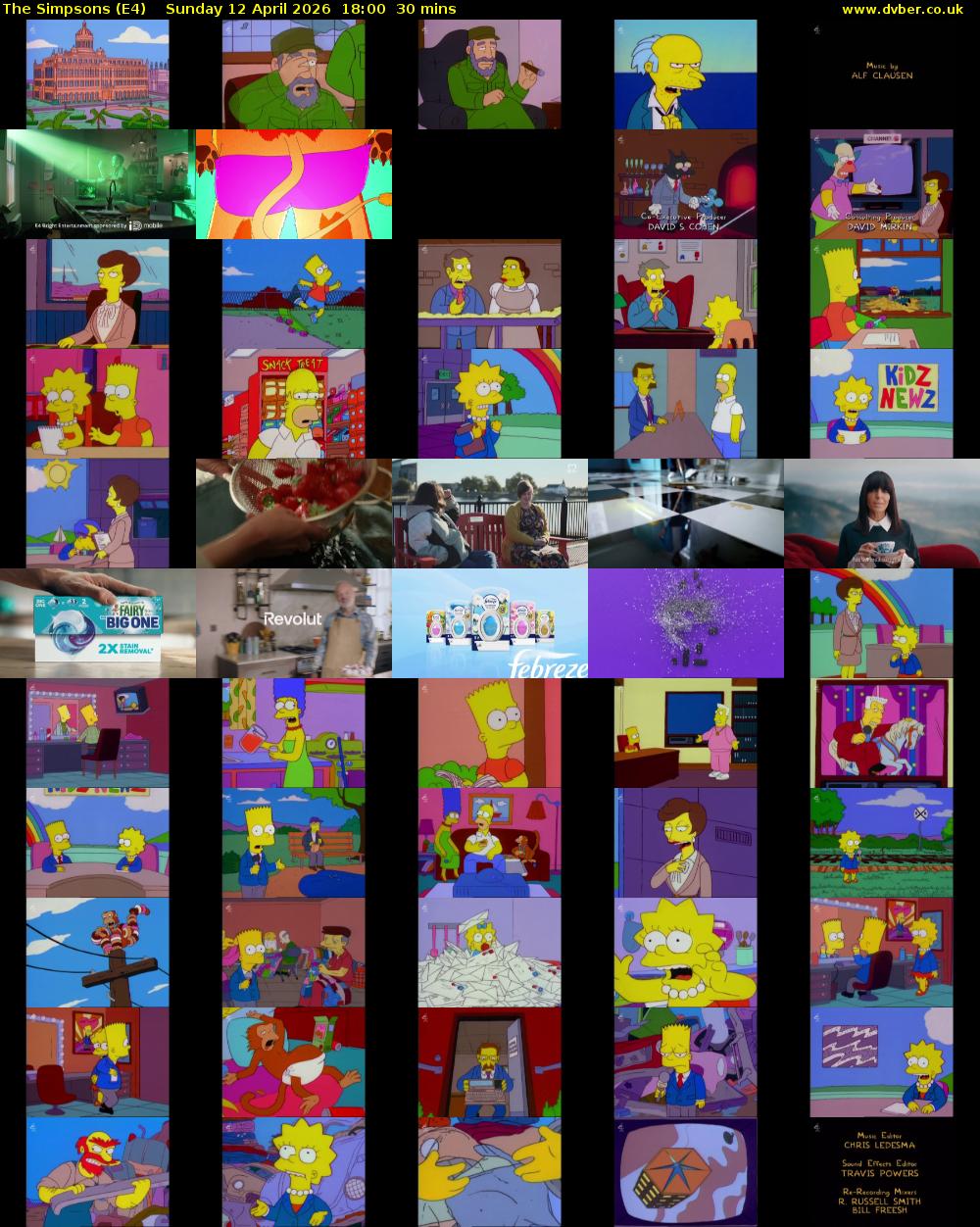The Simpsons (E4) Sunday 12 April 2026 18:00 - 18:30