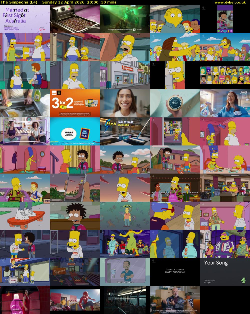 The Simpsons (E4) Sunday 12 April 2026 20:00 - 20:30
