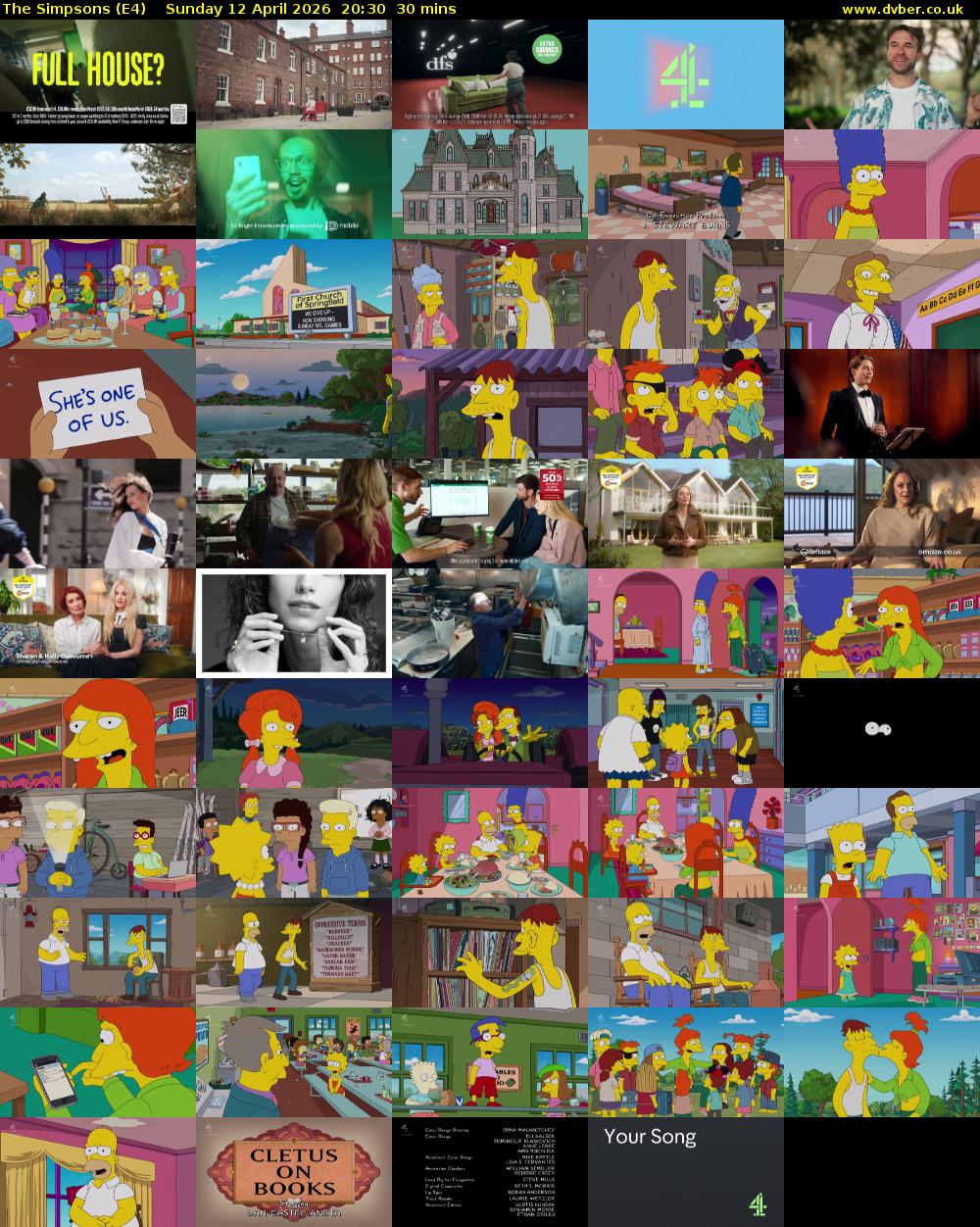 The Simpsons (E4) Sunday 12 April 2026 20:30 - 21:00