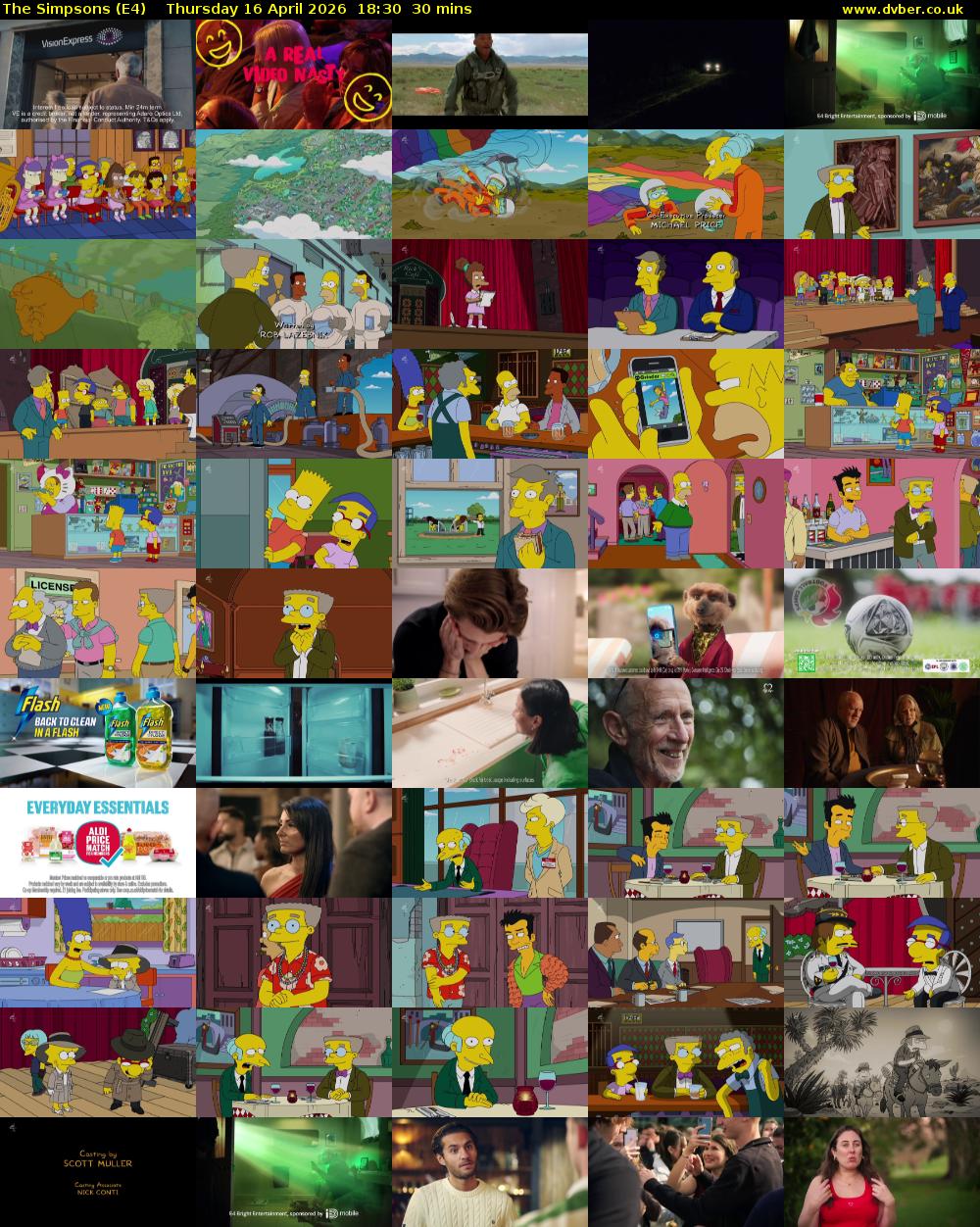 The Simpsons (E4) Thursday 16 April 2026 18:30 - 19:00