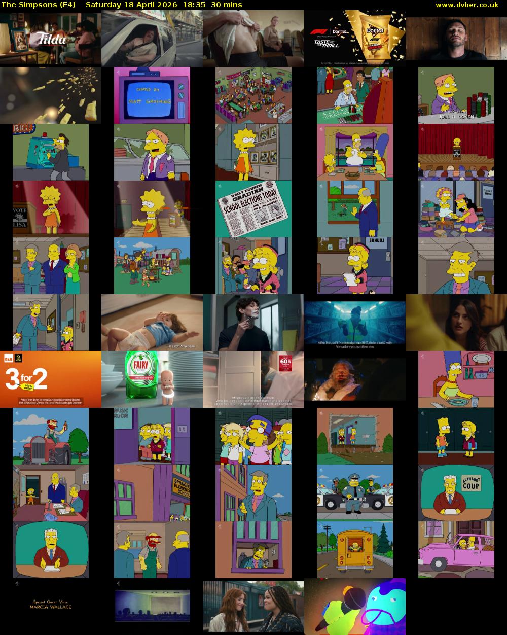 The Simpsons (E4) Saturday 18 April 2026 18:35 - 19:05