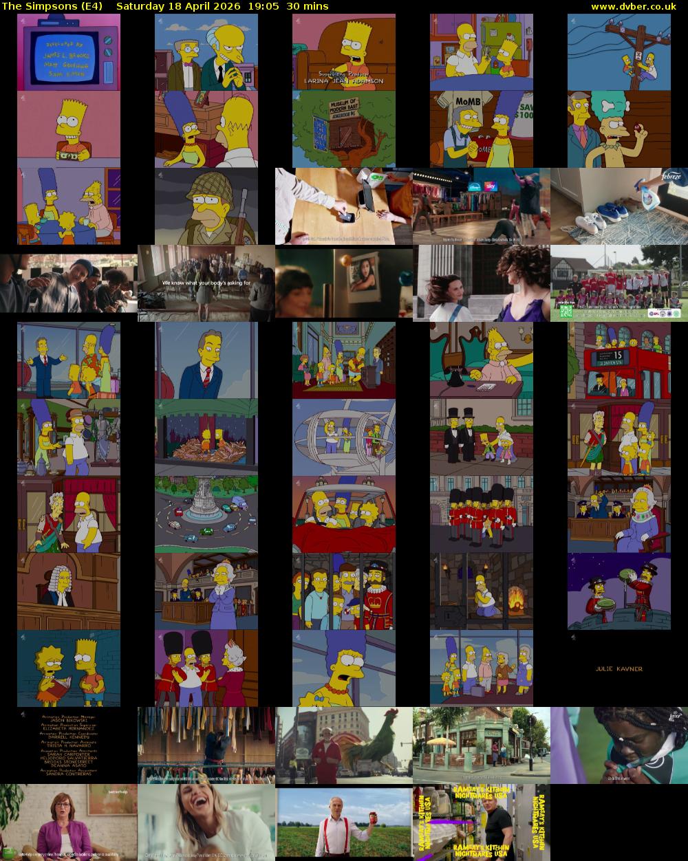 The Simpsons (E4) Saturday 18 April 2026 19:05 - 19:35