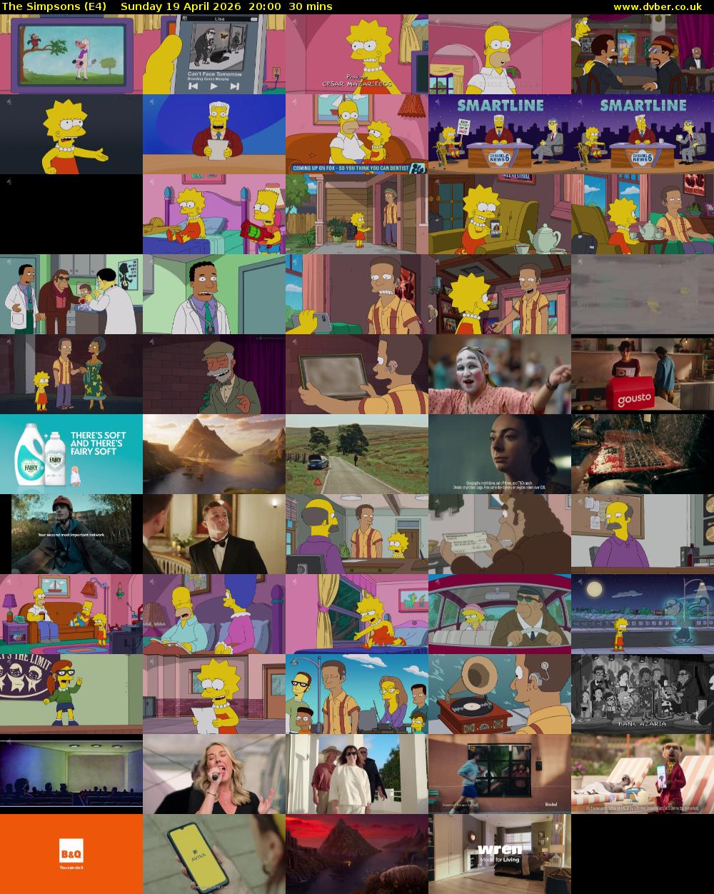 The Simpsons (E4) Sunday 19 April 2026 20:00 - 20:30