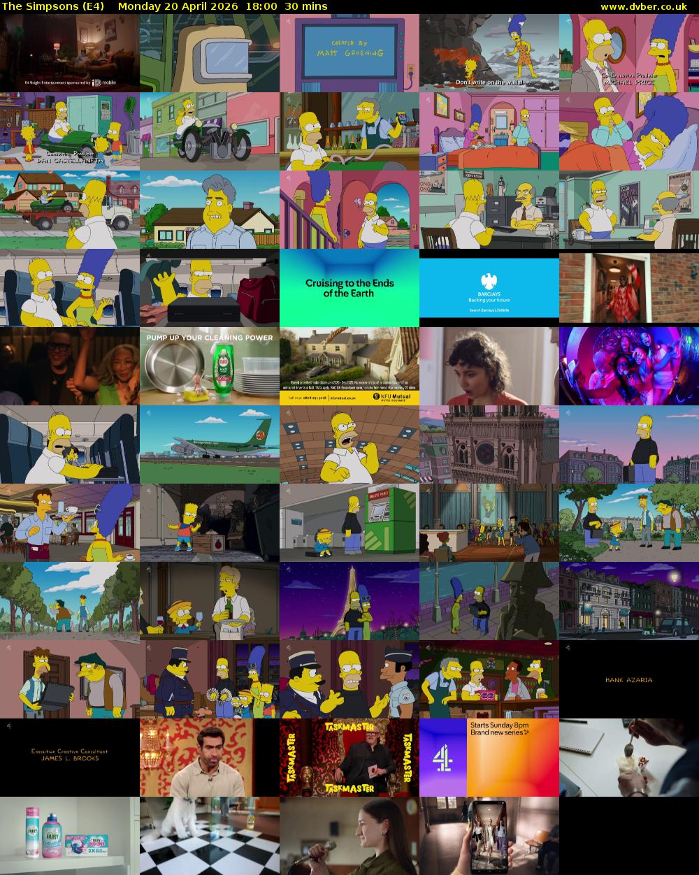 The Simpsons (E4) Monday 20 April 2026 18:00 - 18:30