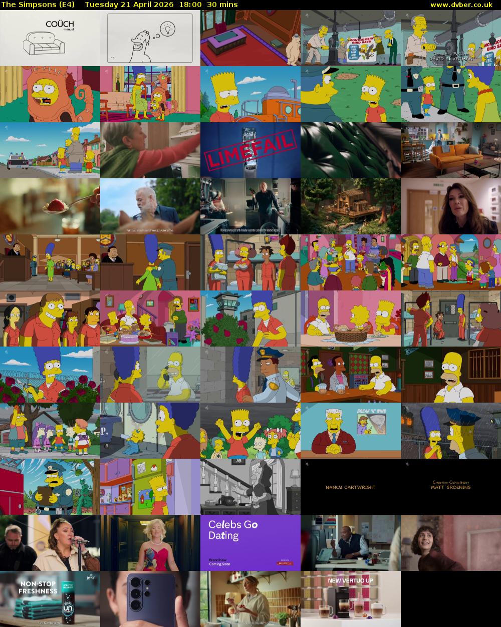 The Simpsons (E4) Tuesday 21 April 2026 18:00 - 18:30