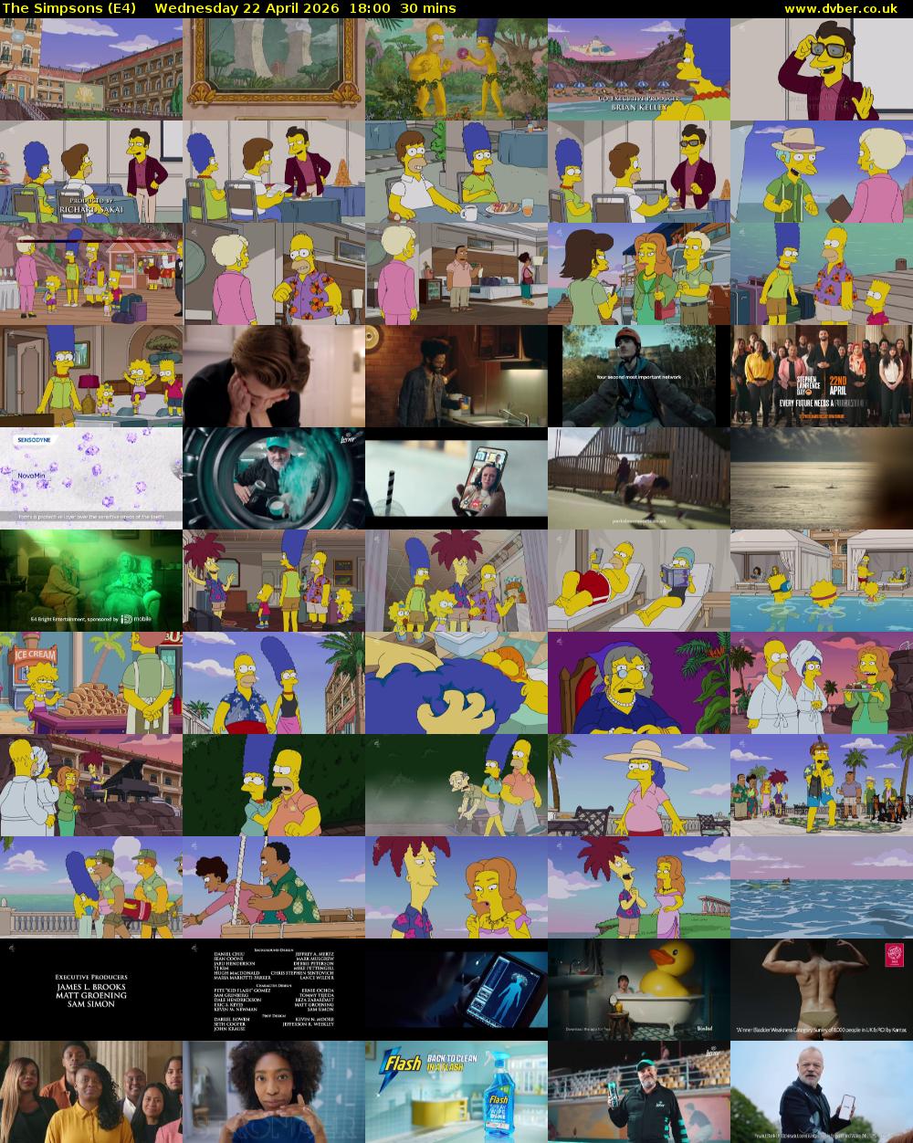 The Simpsons (E4) Wednesday 22 April 2026 18:00 - 18:30