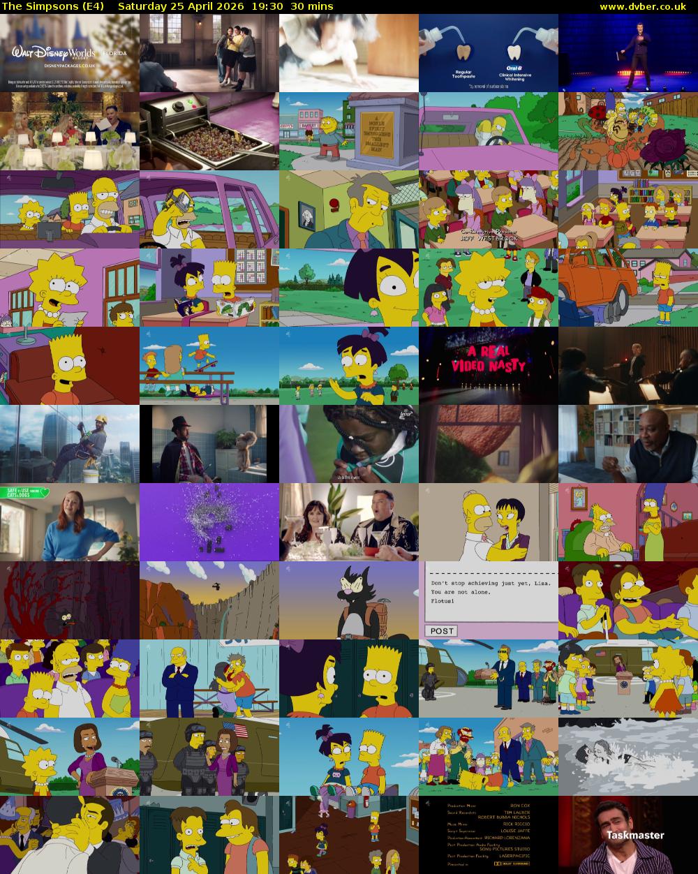 The Simpsons (E4) Saturday 25 April 2026 19:30 - 20:00