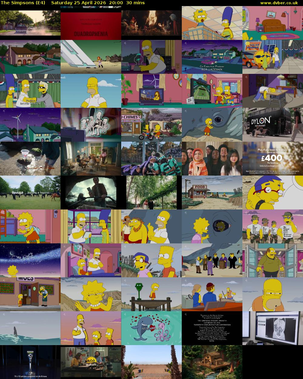 The Simpsons (E4) Saturday 25 April 2026 20:00 - 20:30