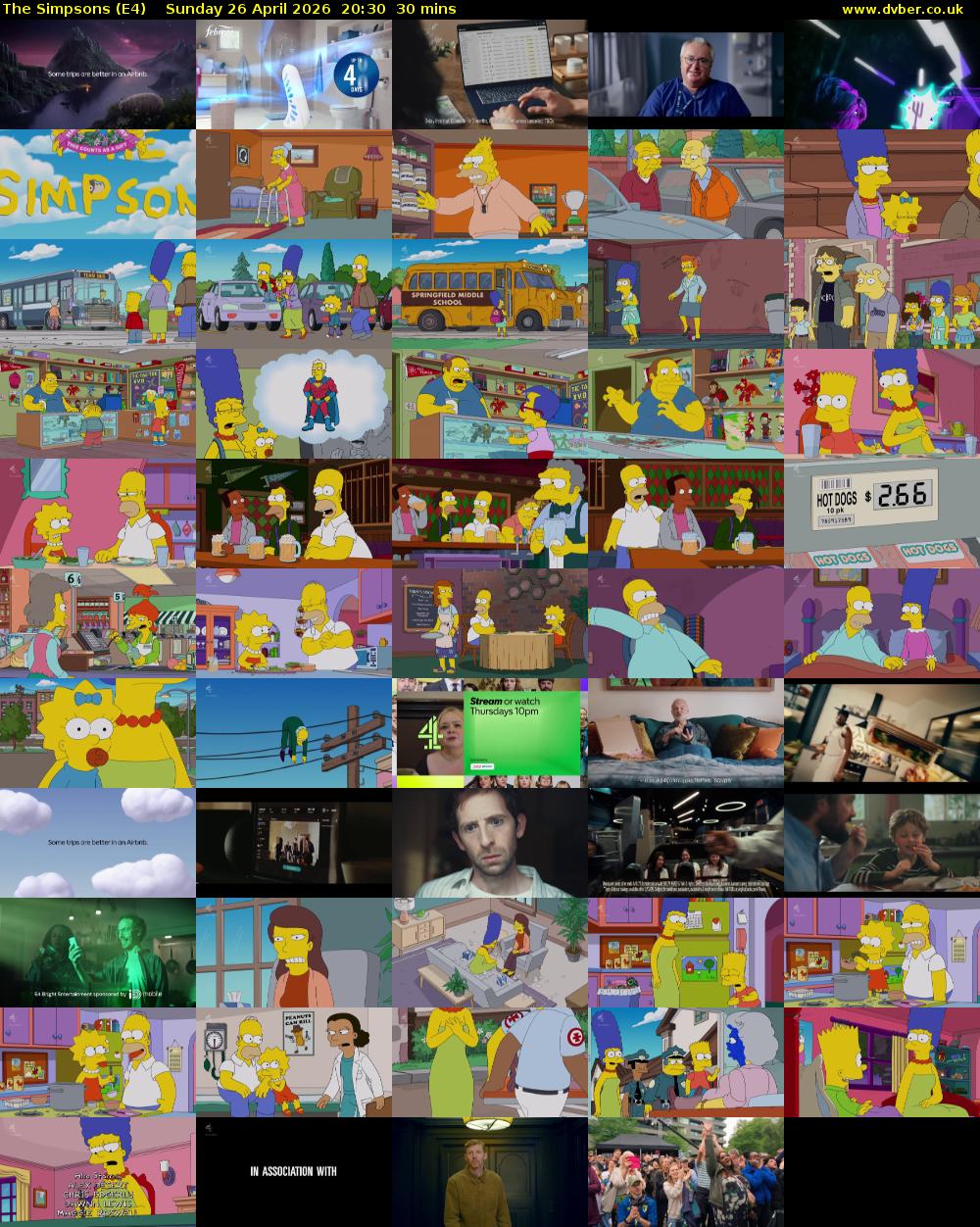 The Simpsons (E4) Sunday 26 April 2026 20:30 - 21:00
