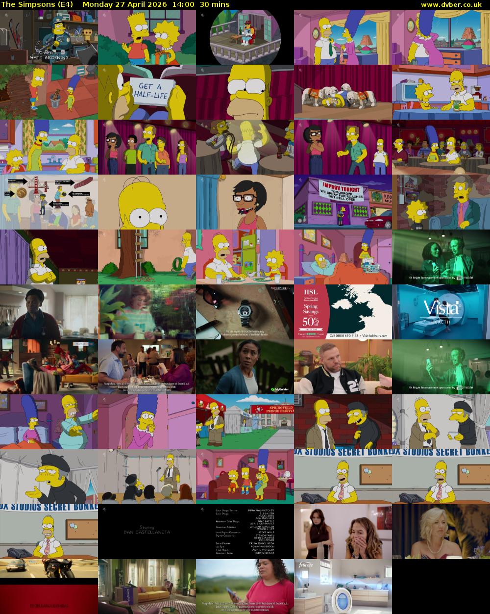 The Simpsons (E4) Monday 27 April 2026 14:00 - 14:30