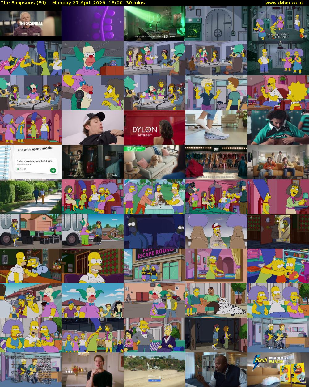 The Simpsons (E4) Monday 27 April 2026 18:00 - 18:30