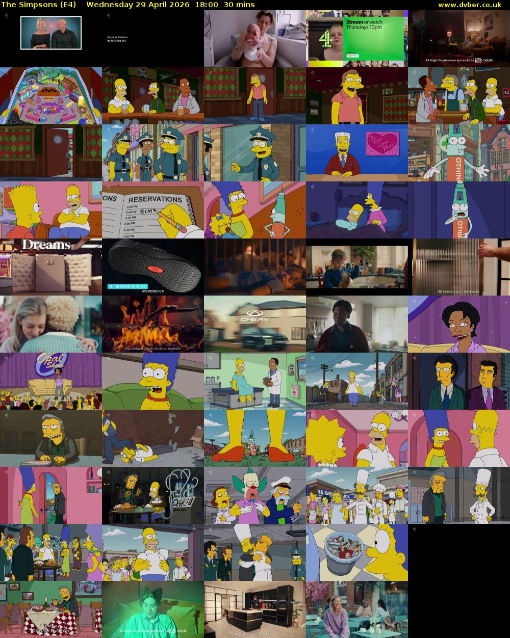 The Simpsons (E4) Wednesday 29 April 2026 18:00 - 18:30