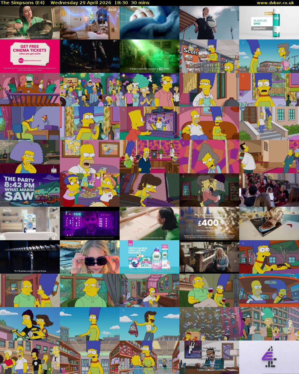 The Simpsons (E4) Wednesday 29 April 2026 18:30 - 19:00