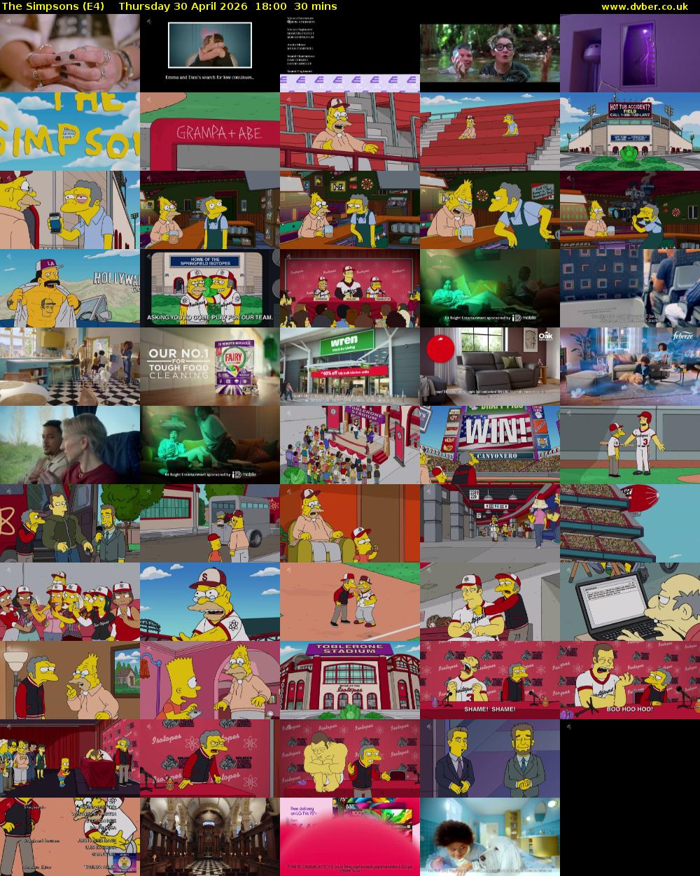 The Simpsons (E4) Thursday 30 April 2026 18:00 - 18:30