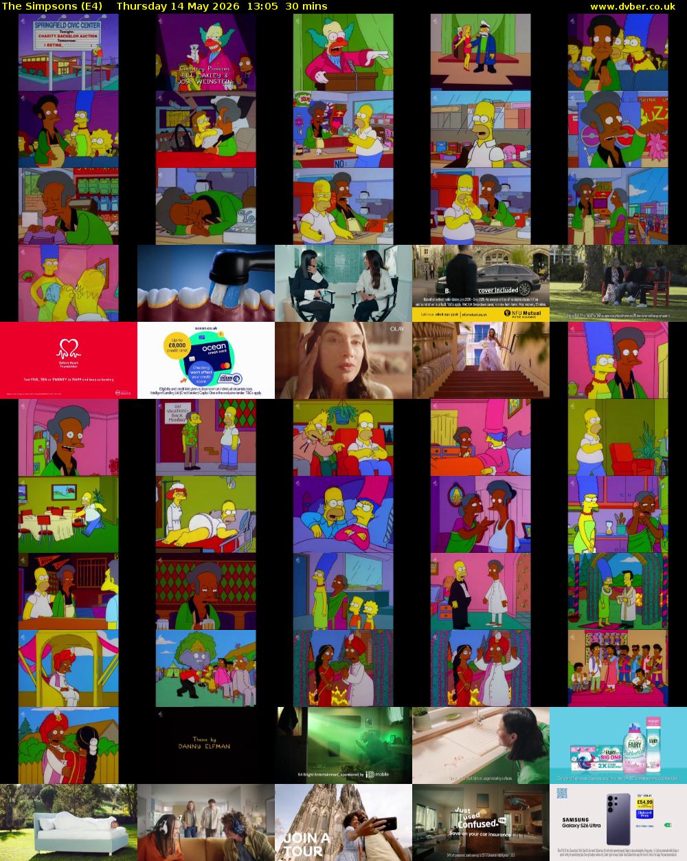 The Simpsons (E4) Thursday 14 May 2026 13:05 - 13:35