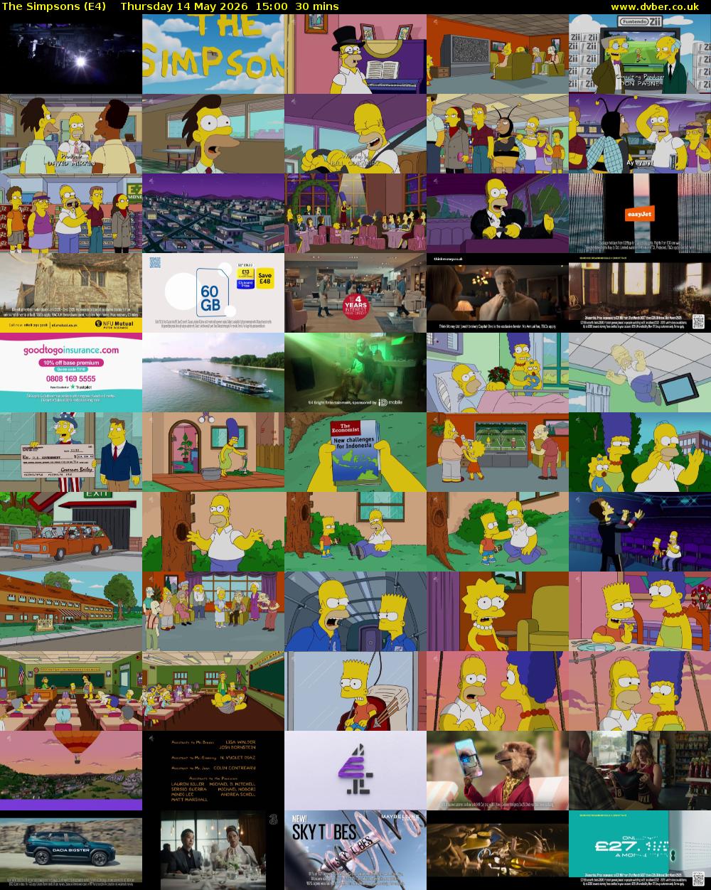 The Simpsons (E4) Thursday 14 May 2026 15:00 - 15:30