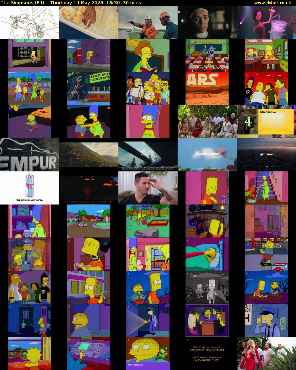 The Simpsons (E4) Thursday 14 May 2026 18:30 - 19:00