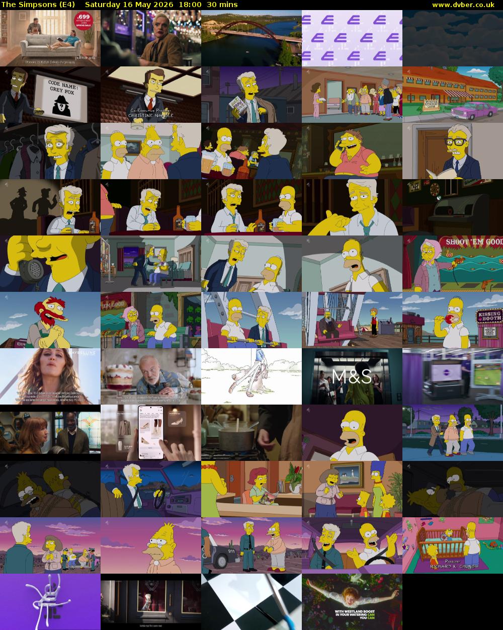 The Simpsons (E4) Saturday 16 May 2026 18:00 - 18:30