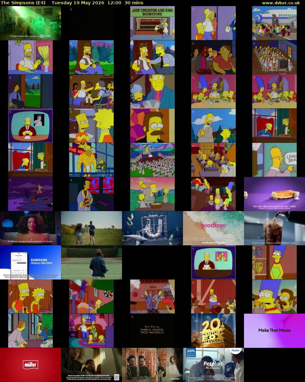 The Simpsons (E4) Tuesday 19 May 2026 12:00 - 12:30