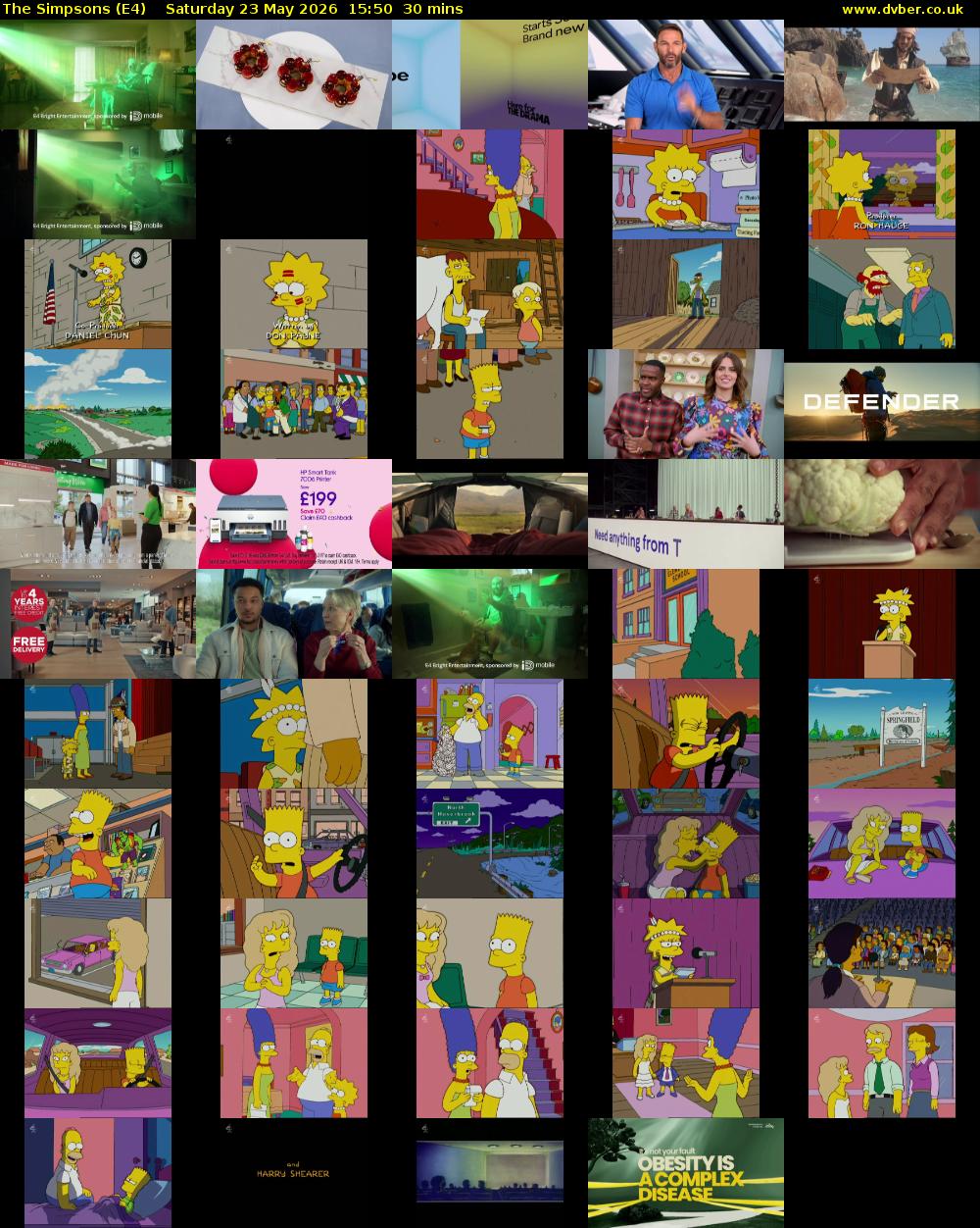 The Simpsons (E4) Saturday 23 May 2026 15:50 - 16:20