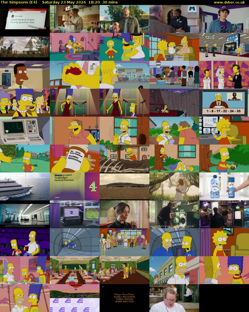 The Simpsons (E4) Saturday 23 May 2026 18:20 - 18:50
