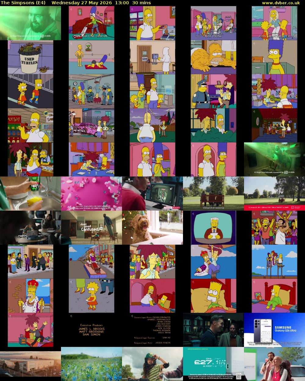 The Simpsons (E4) Wednesday 27 May 2026 13:00 - 13:30