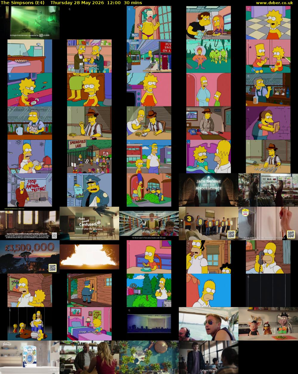 The Simpsons (E4) Thursday 28 May 2026 12:00 - 12:30