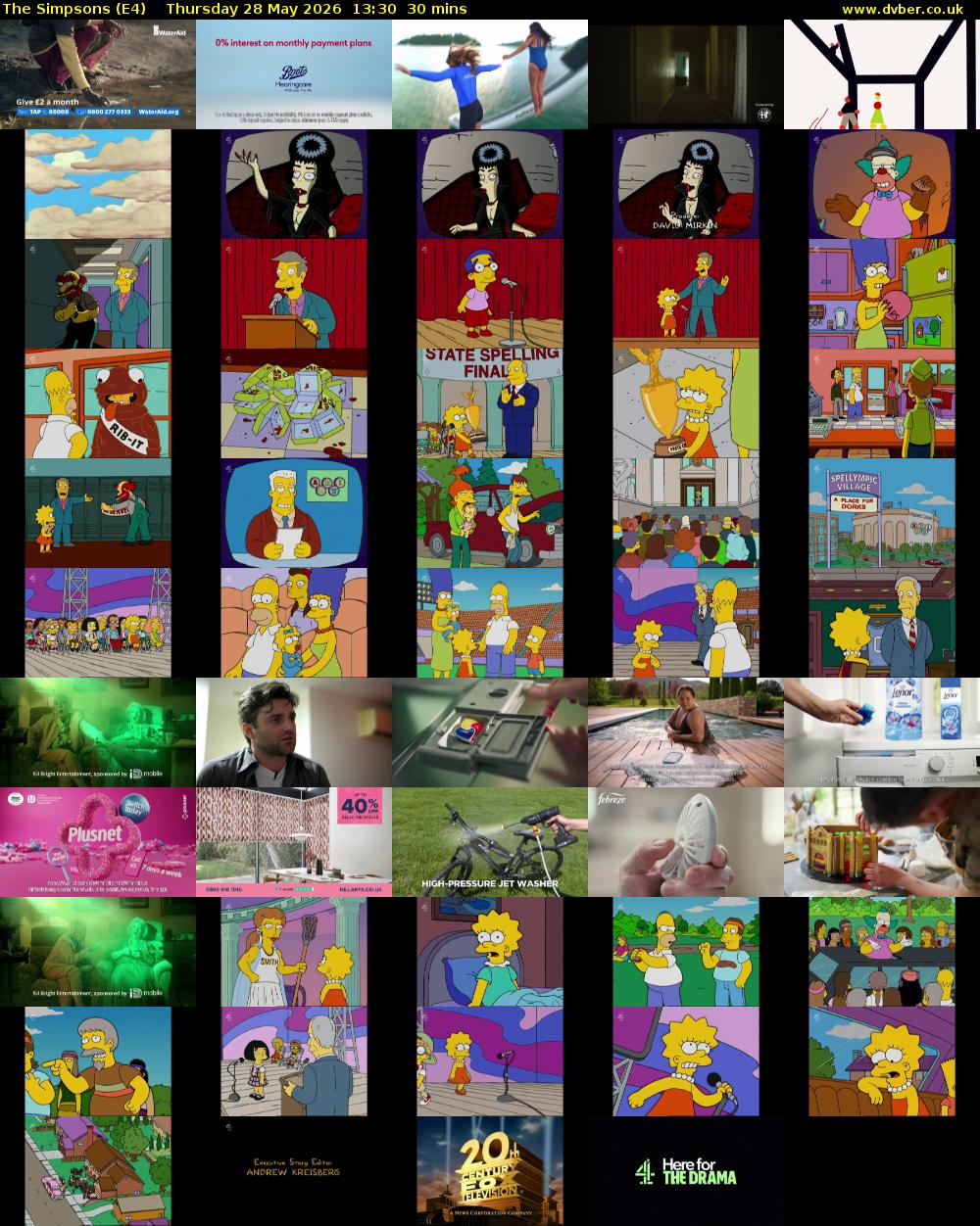 The Simpsons (E4) Thursday 28 May 2026 13:30 - 14:00