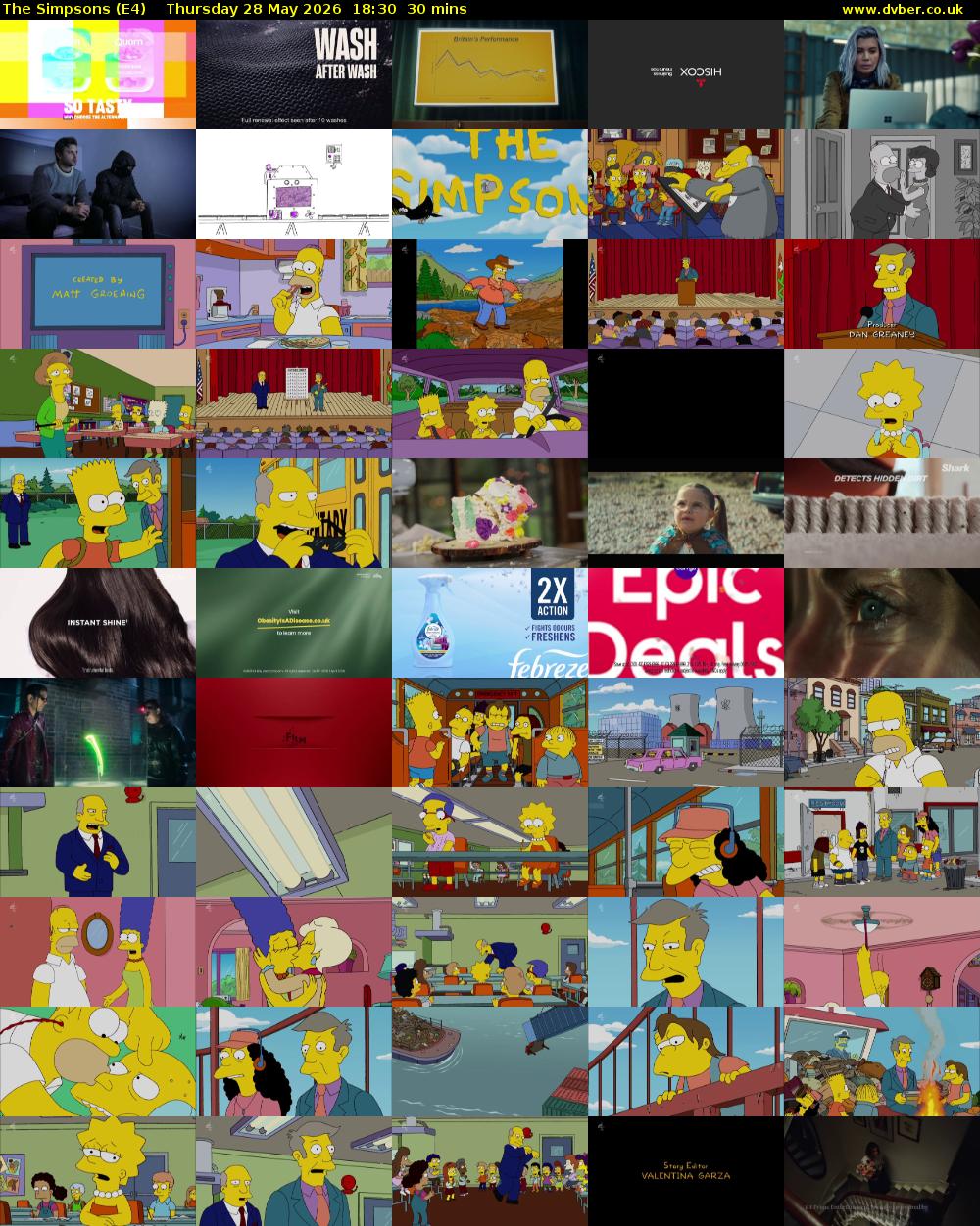The Simpsons (E4) Thursday 28 May 2026 18:30 - 19:00