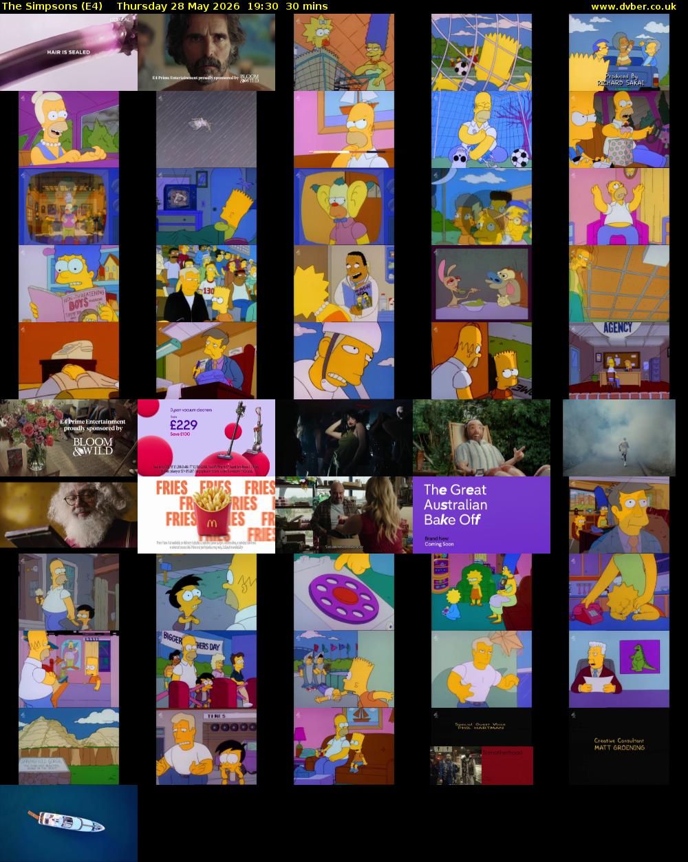 The Simpsons (E4) Thursday 28 May 2026 19:30 - 20:00