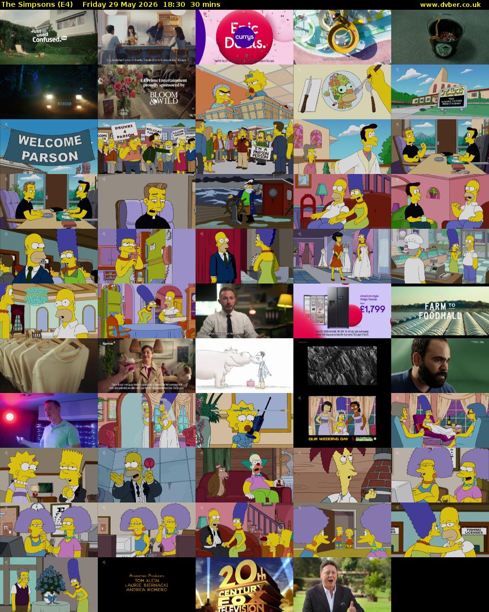 The Simpsons (E4) Friday 29 May 2026 18:30 - 19:00