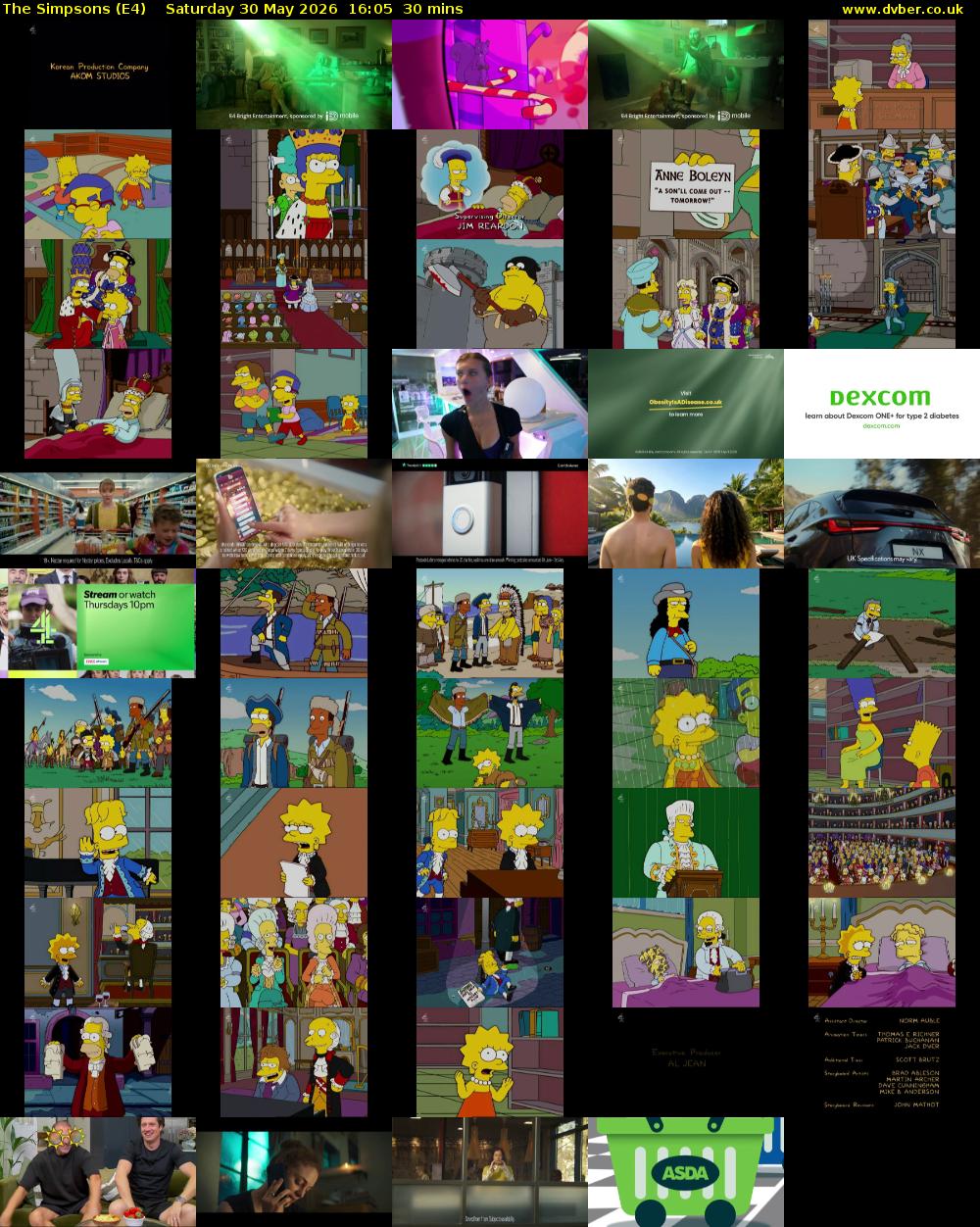 The Simpsons (E4) Saturday 30 May 2026 16:05 - 16:35