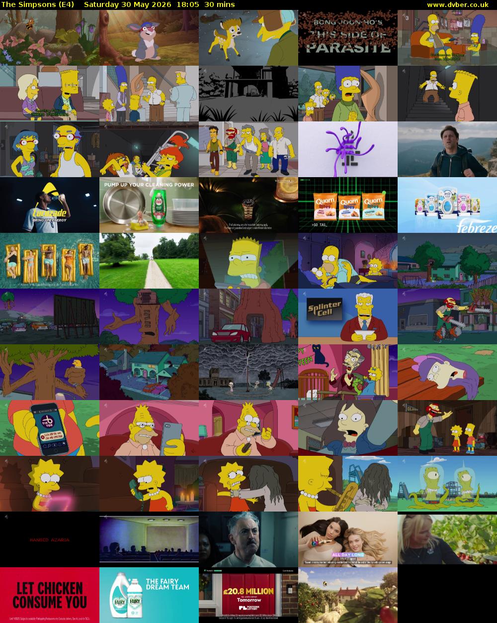 The Simpsons (E4) Saturday 30 May 2026 18:05 - 18:35