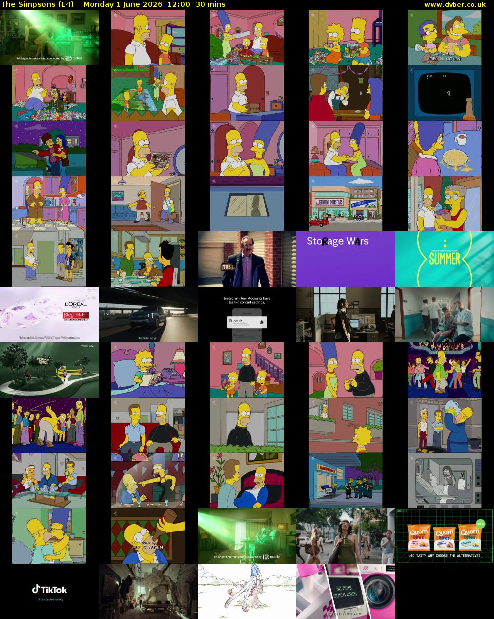 The Simpsons (E4) Monday 1 June 2026 12:00 - 12:30