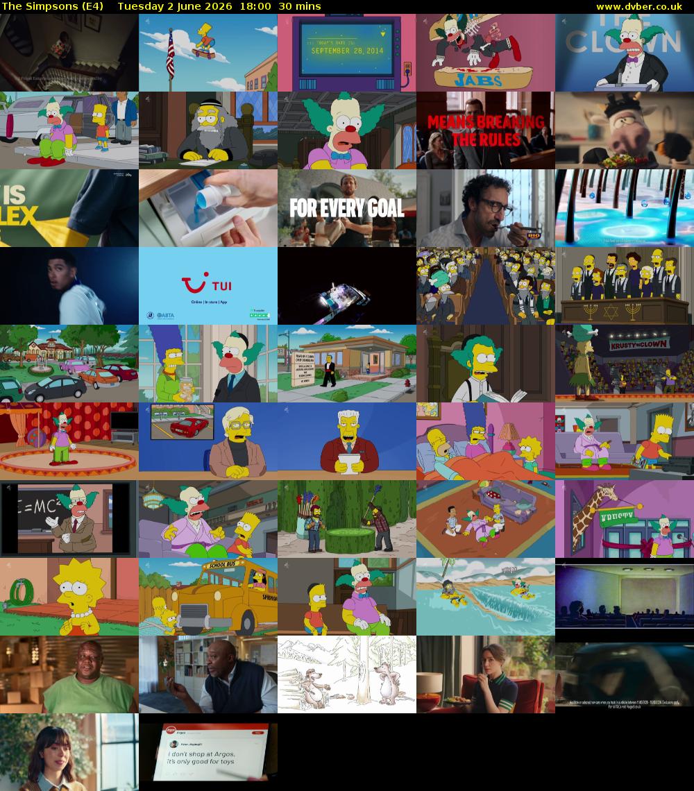 The Simpsons (E4) Tuesday 2 June 2026 18:00 - 18:30