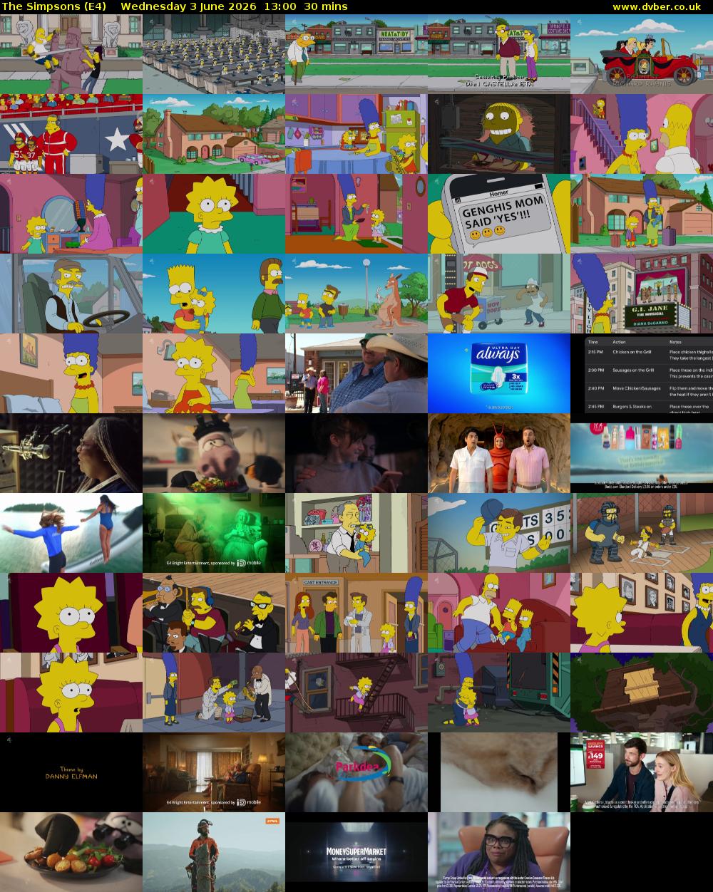The Simpsons (E4) Wednesday 3 June 2026 13:00 - 13:30