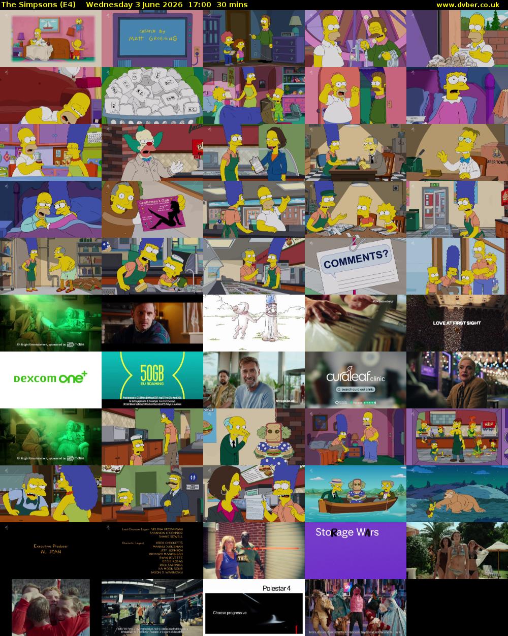 The Simpsons (E4) Wednesday 3 June 2026 17:00 - 17:30