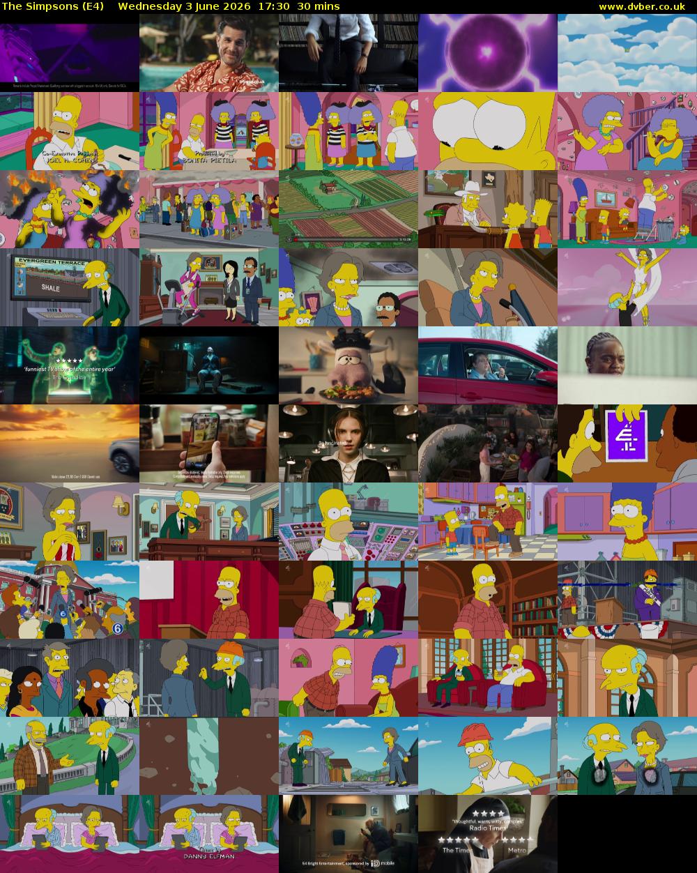 The Simpsons (E4) Wednesday 3 June 2026 17:30 - 18:00