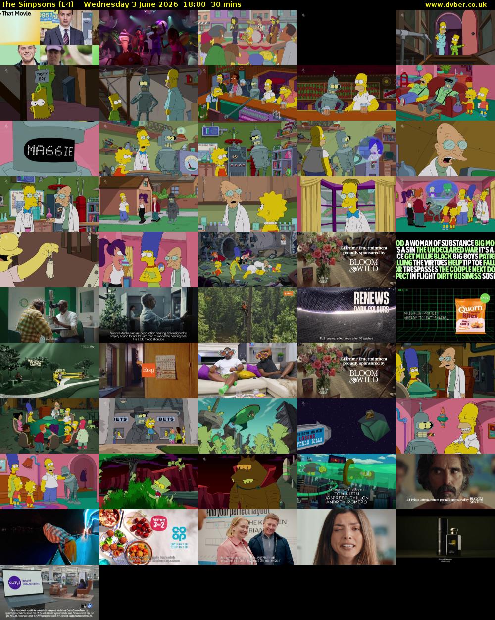The Simpsons (E4) Wednesday 3 June 2026 18:00 - 18:30