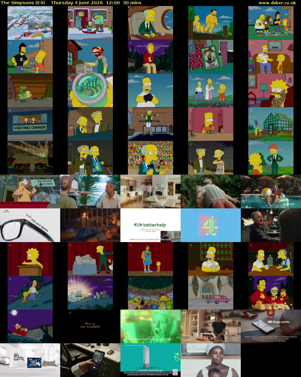 The Simpsons (E4) Thursday 4 June 2026 12:00 - 12:30