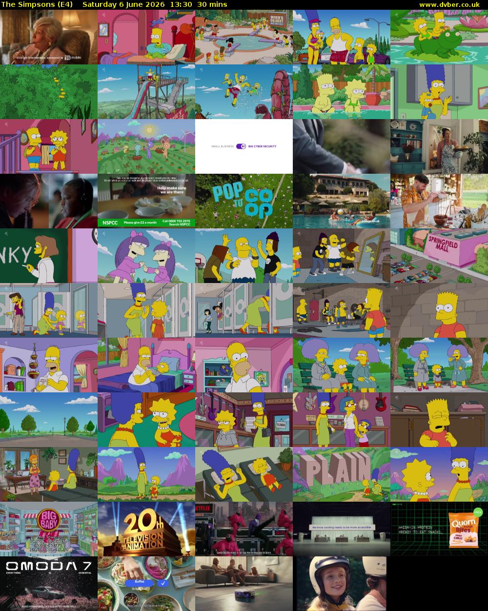 The Simpsons (E4) Saturday 6 June 2026 13:30 - 14:00