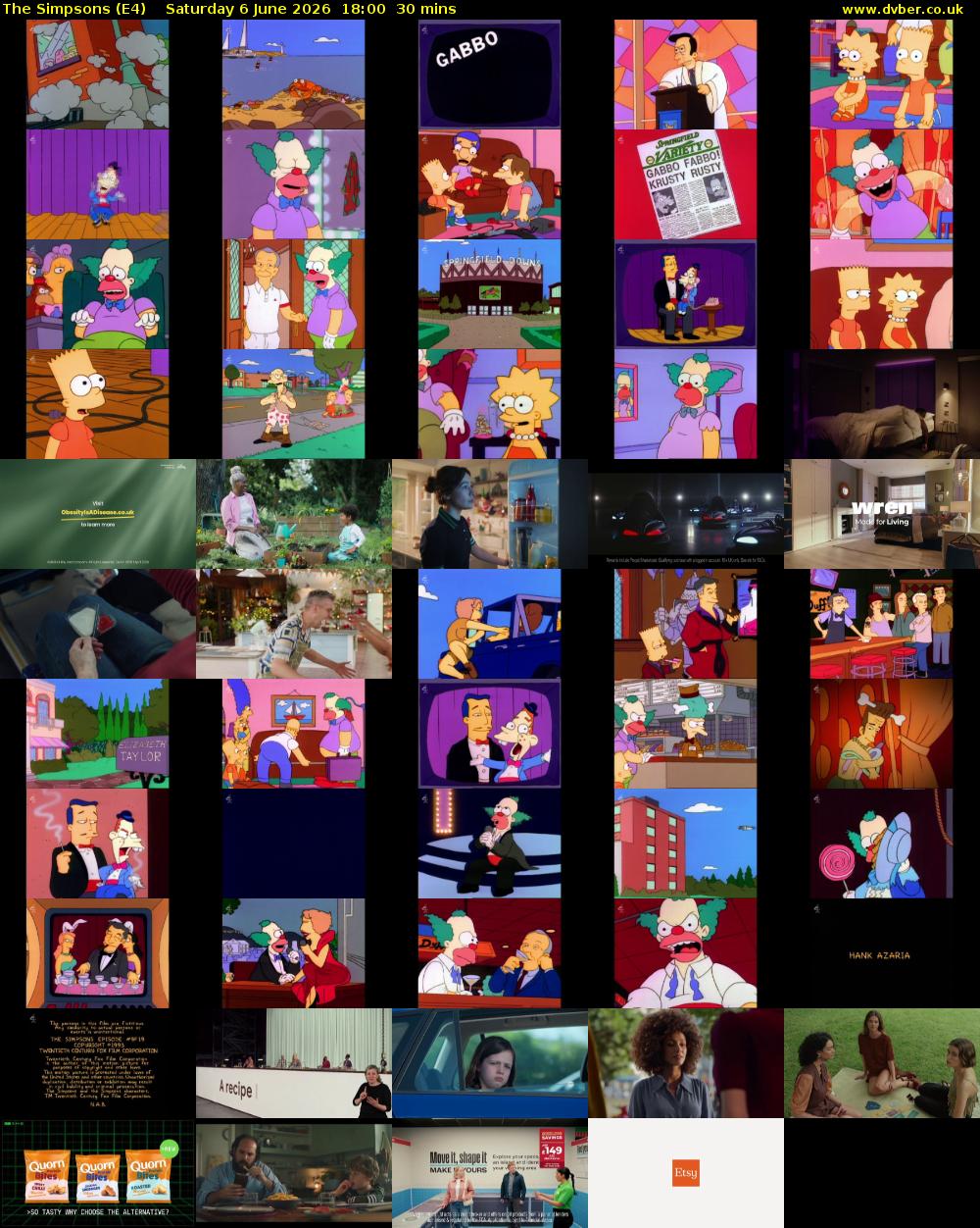 The Simpsons (E4) Saturday 6 June 2026 18:00 - 18:30