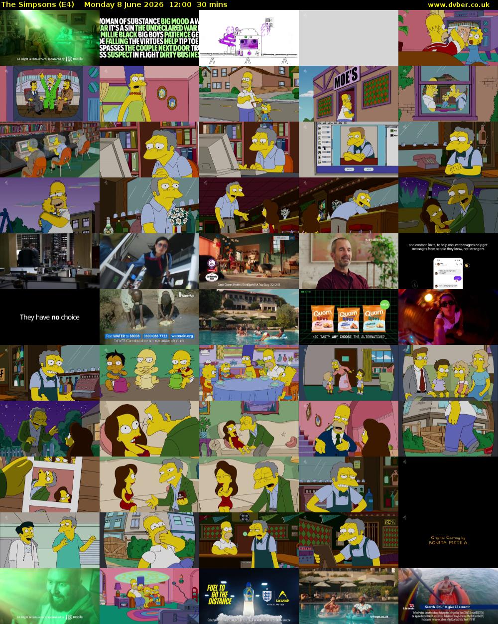 The Simpsons (E4) Monday 8 June 2026 12:00 - 12:30