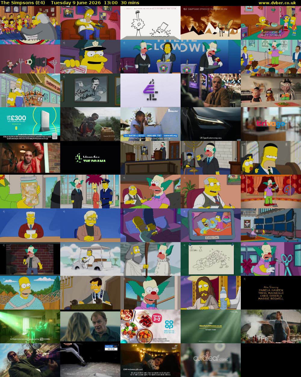 The Simpsons (E4) Tuesday 9 June 2026 13:00 - 13:30
